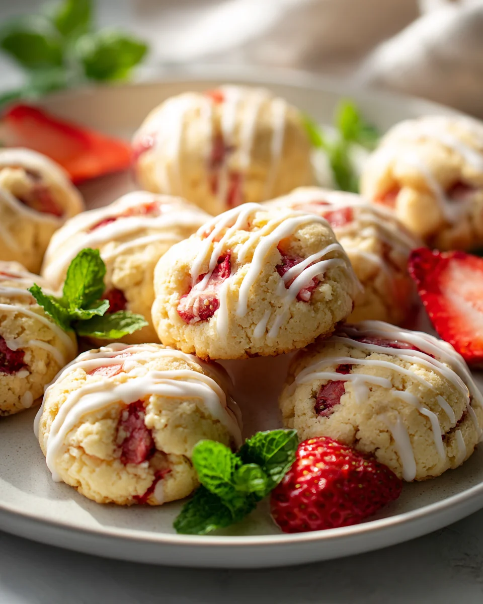 Erdbeer-Shortbread-Kekse mit weißer Schokolade-Dekor