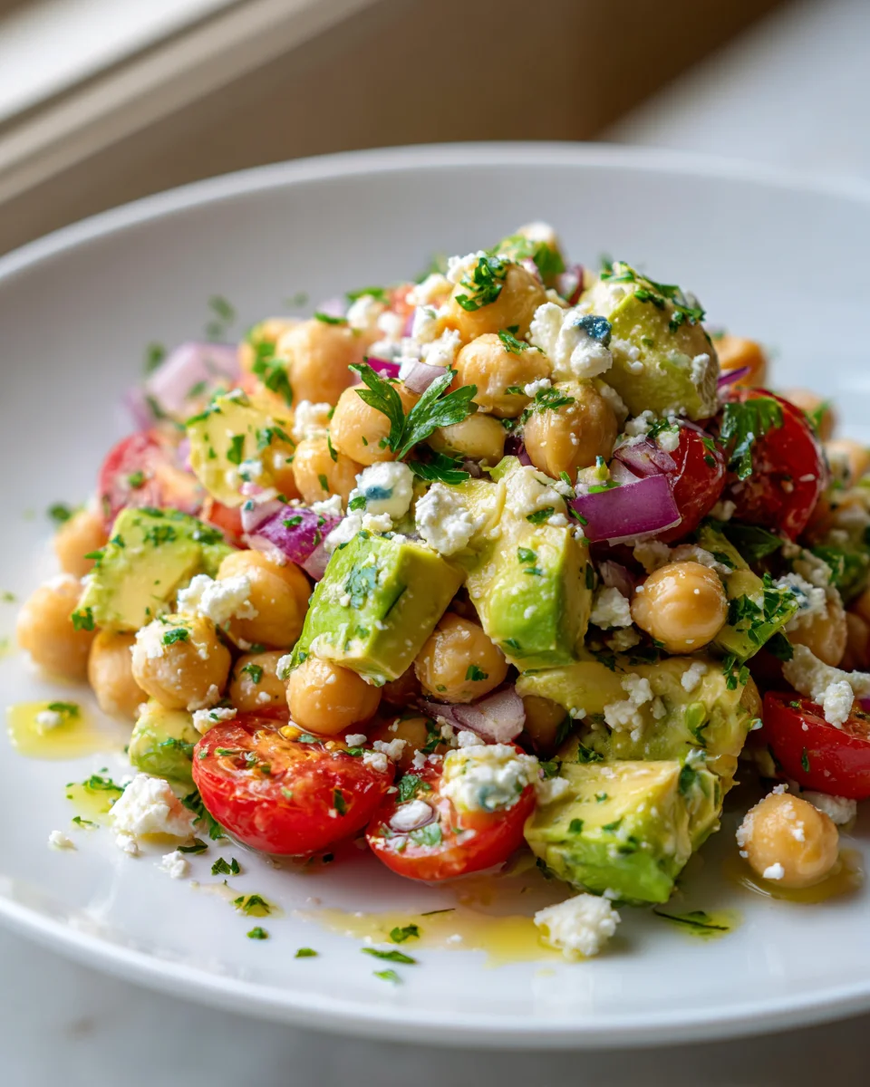 Kichererbsen-Feta-Avocado-Salat mit Zitronen-Kräuter-Dressing
