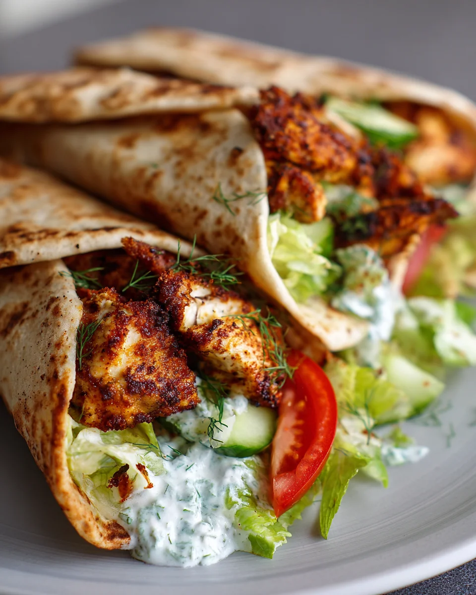 Krokante Airfryer Kipwraps mit pikanter Tzatziki-Sauce